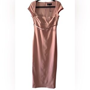Zara Women’s Belted Pink Midi Dress, Large. NWOT